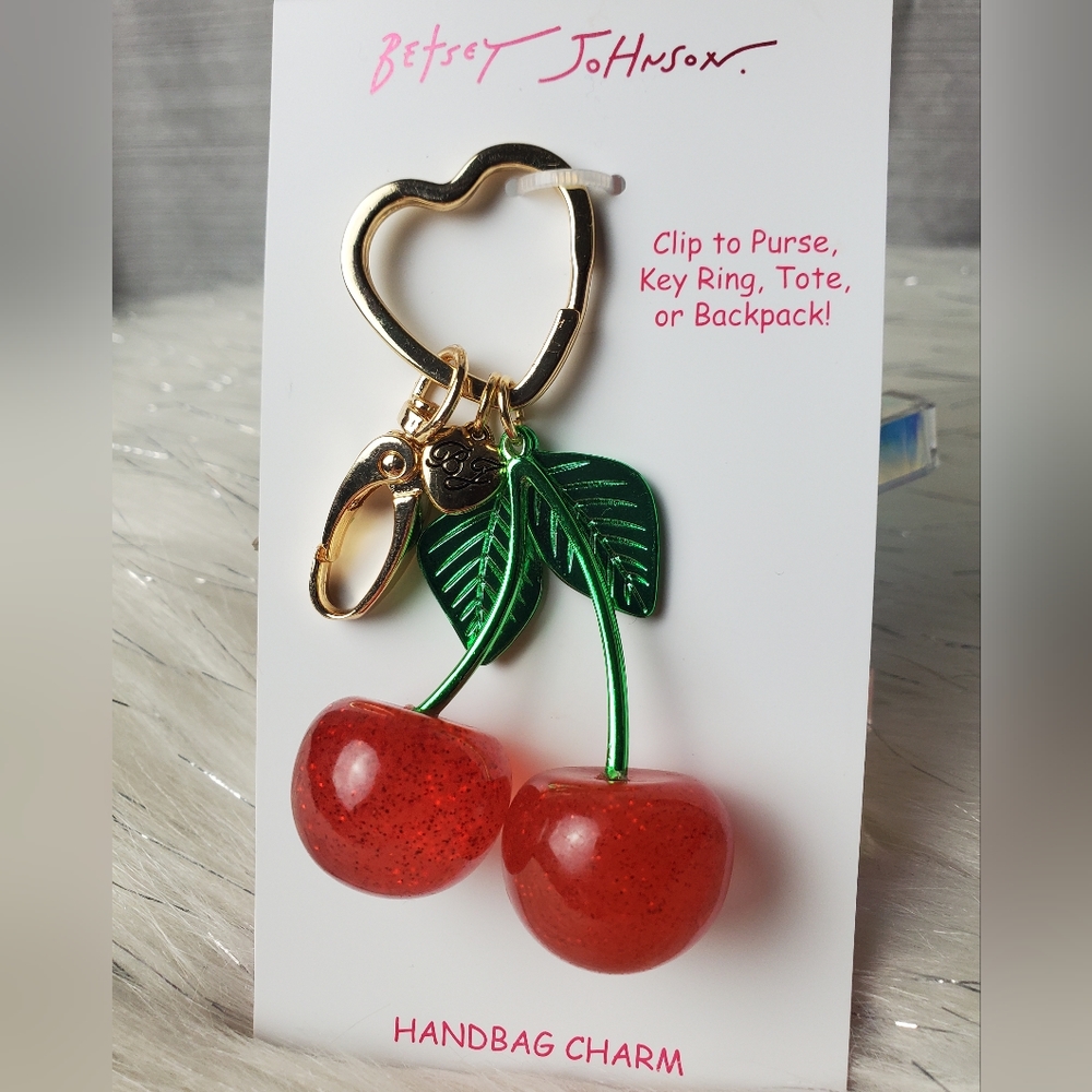 BETSEY JOHNSON cherry glitter handbag charm - Picture 2 of 3